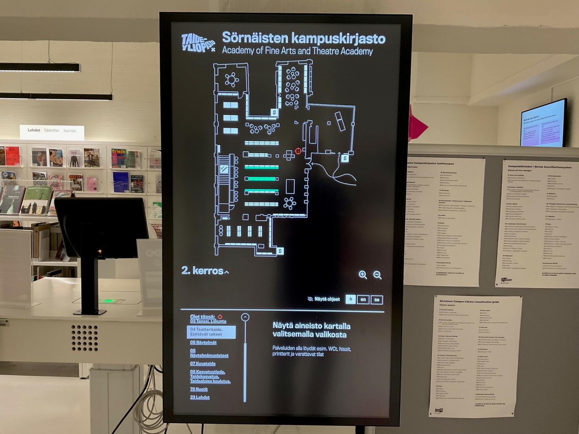 Wayfinding screens to help the library user | Opiskelijan uniarts